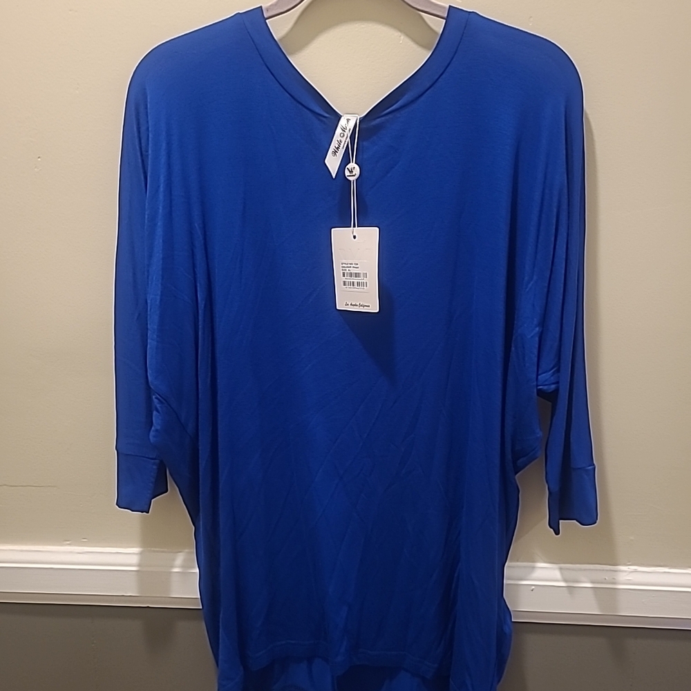 White Mark Blue Women's Banded Dolman Top XL